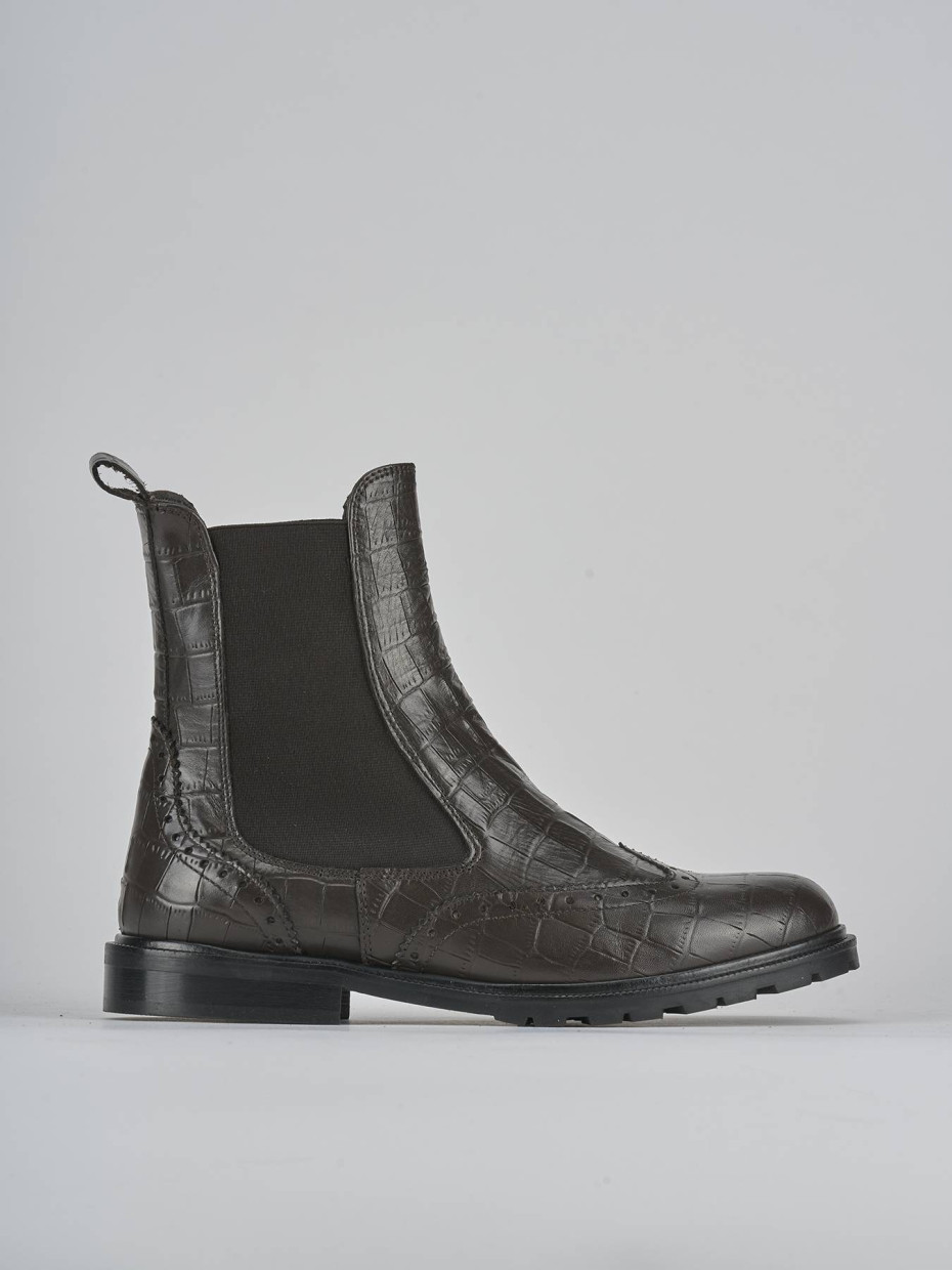 Botines de tacón bajo tacón 2 cm marrón oscuro efecto coco