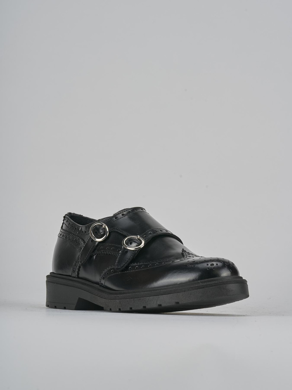 Mocasines tacón 2 cm negro cuero