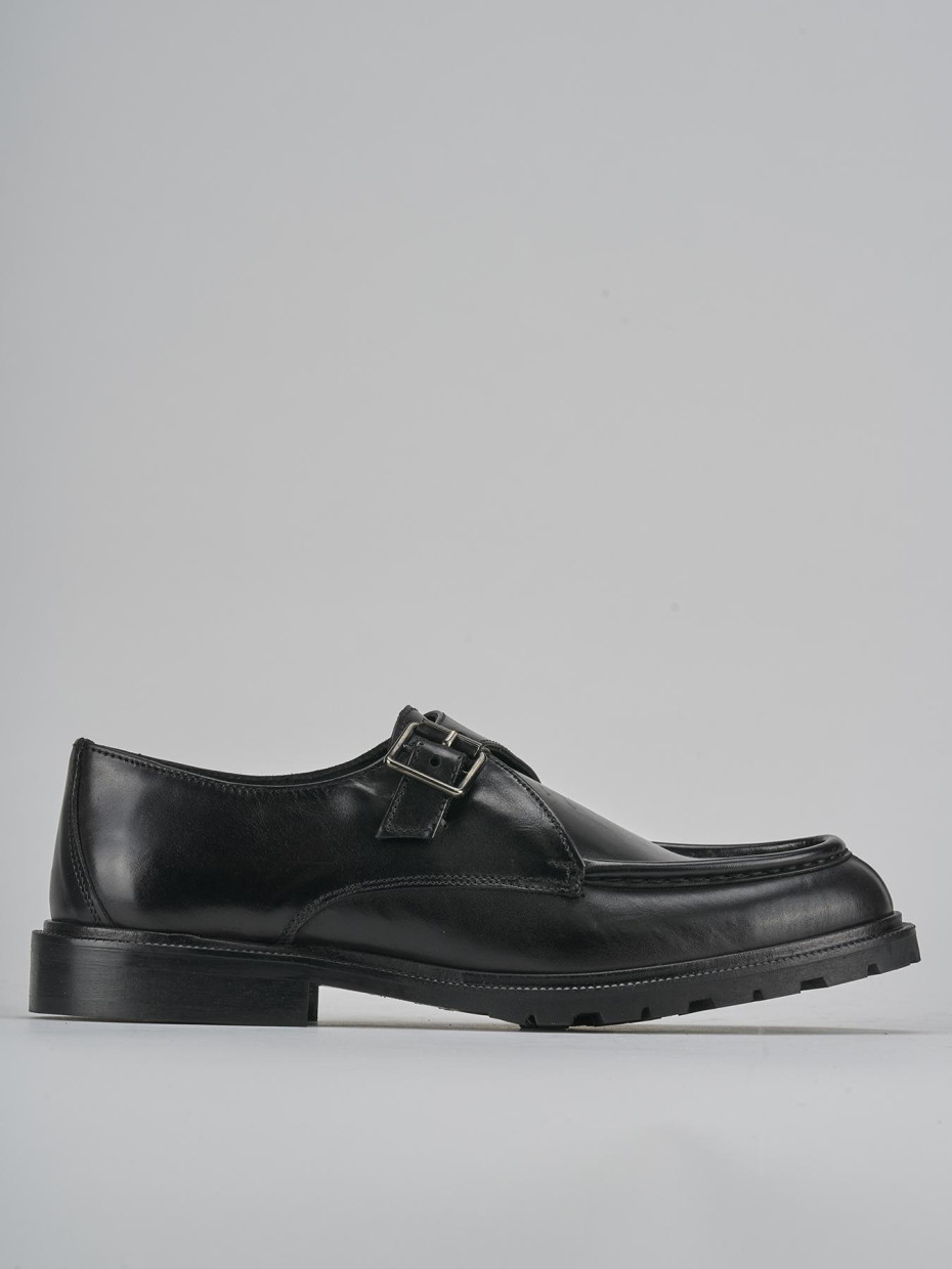 Mocasines tacón 2 cm negro cuero