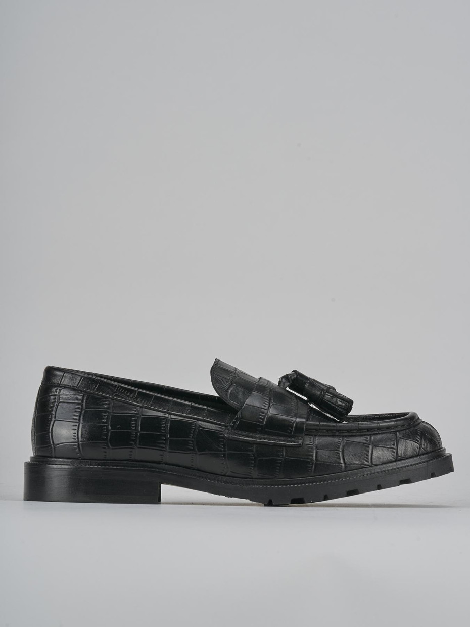 Mocasines tacón 2 cm negro efecto coco