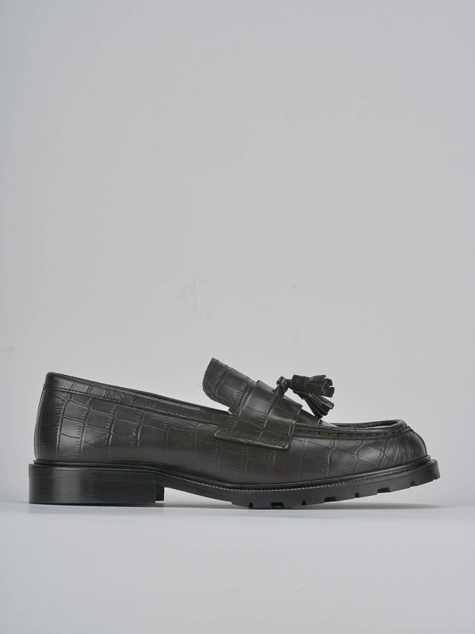 Mocasines tacón 2 cm marrón oscuro efecto coco