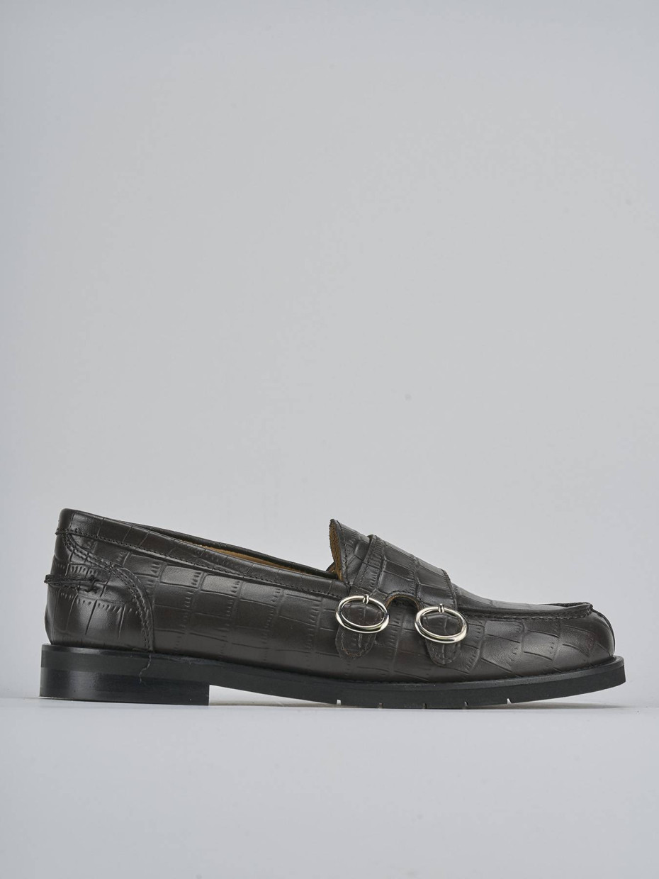 Mocasines tacón 2 cm marrón oscuro efecto coco