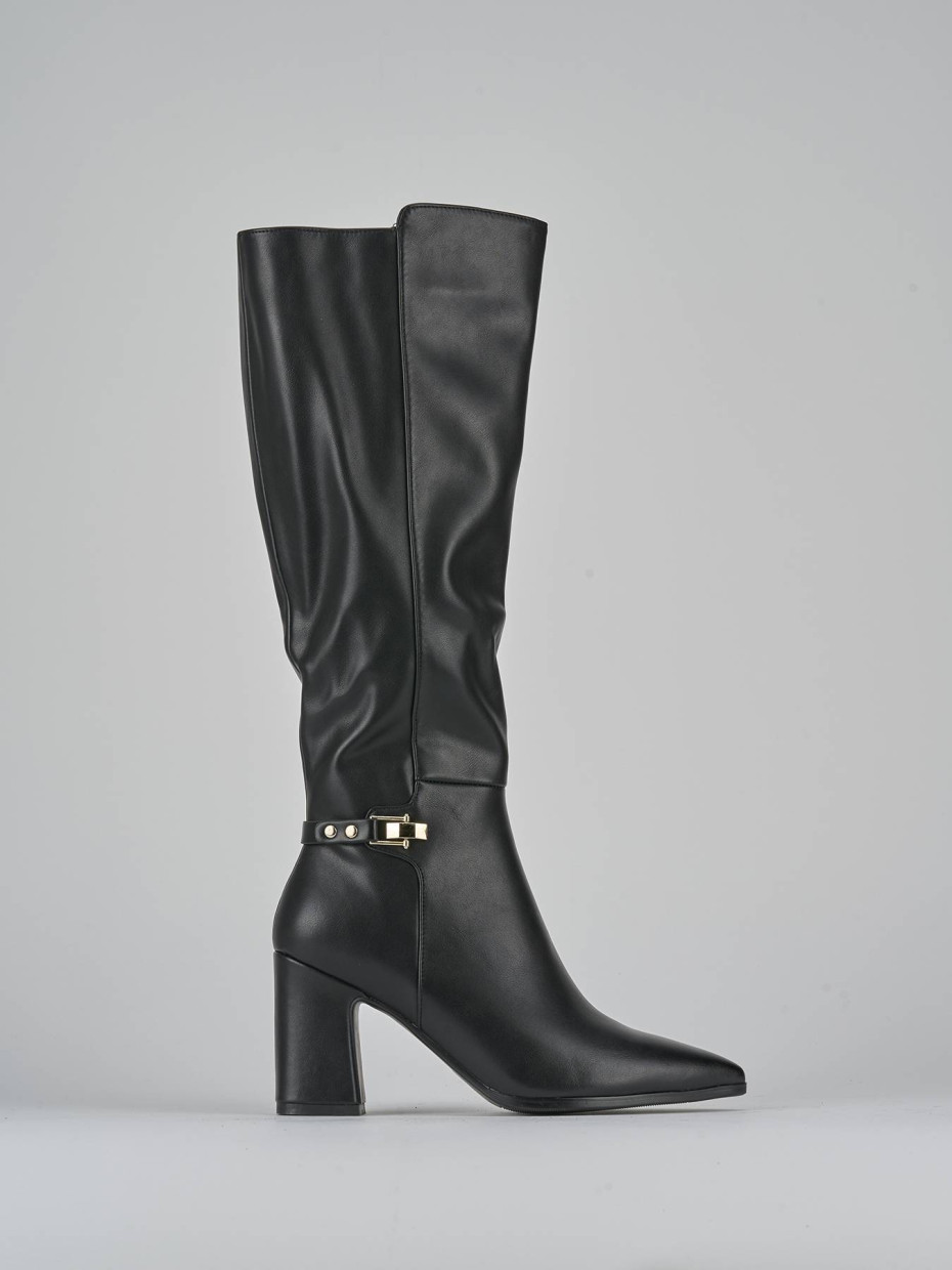 Botas de tacón alto tacón 7 cm negro cuero