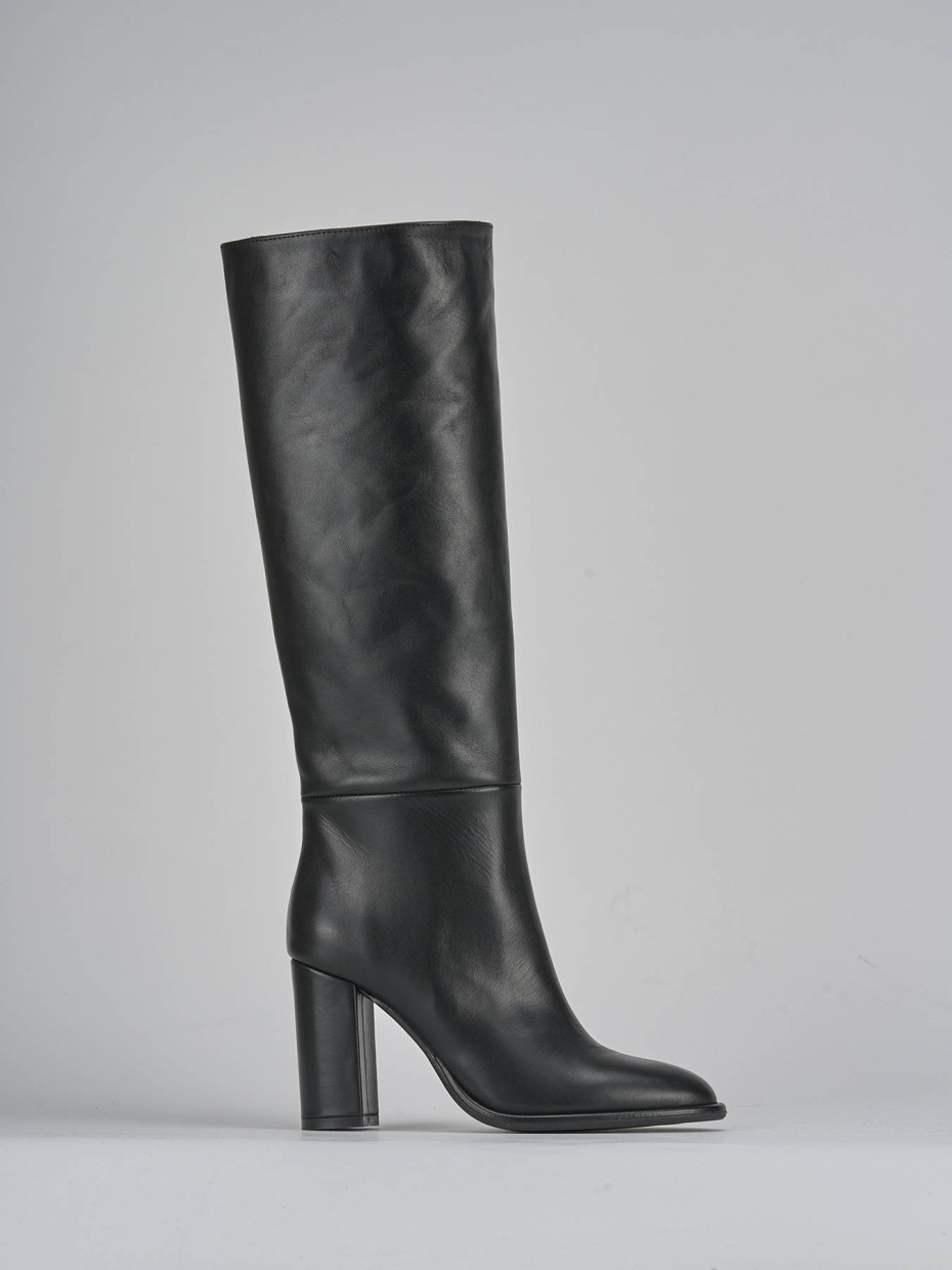 Botas de tacón alto tacón 9 cm negro cuero