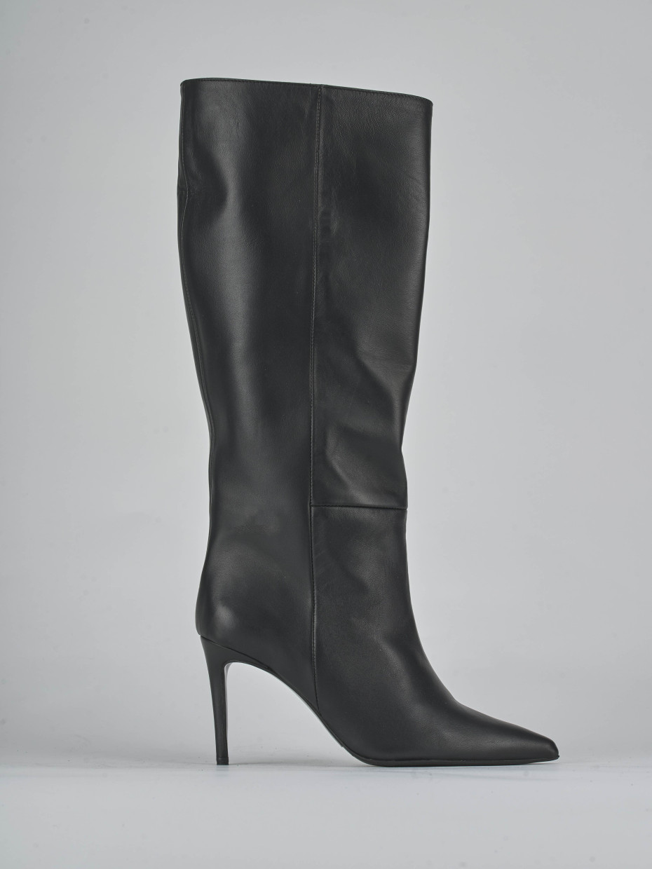High heel boots heel 7 cm black leather
