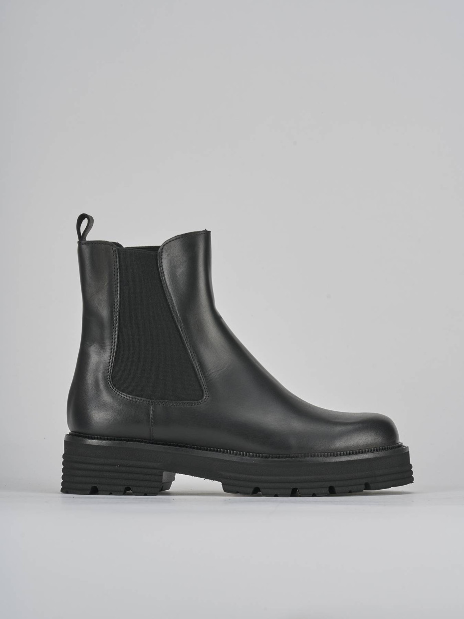 Botines de tacón bajo tacón 2 cm negro cuero