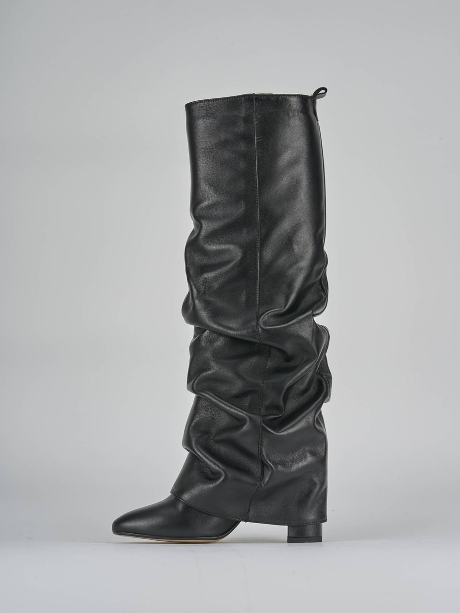 High heel boots heel 7 cm black leather