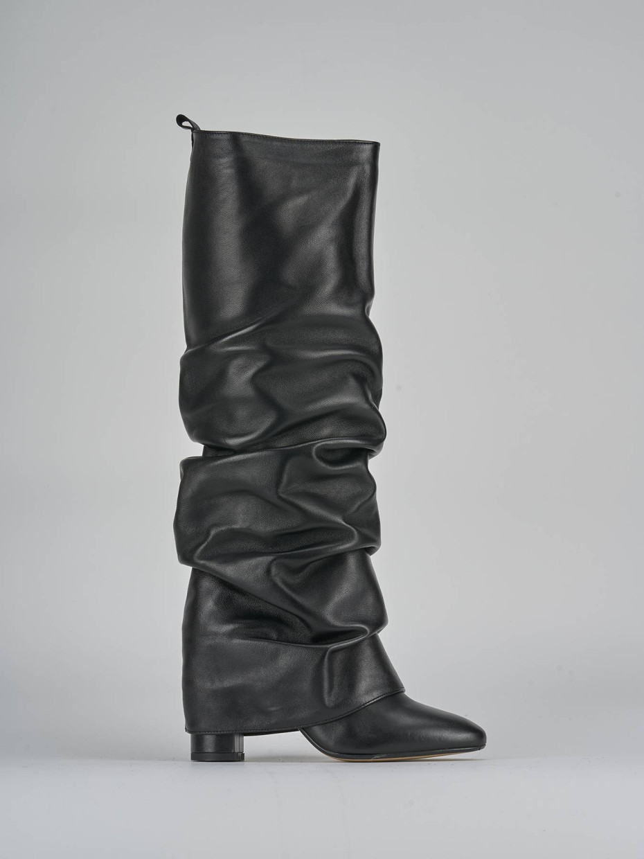 High heel boots heel 7 cm black leather