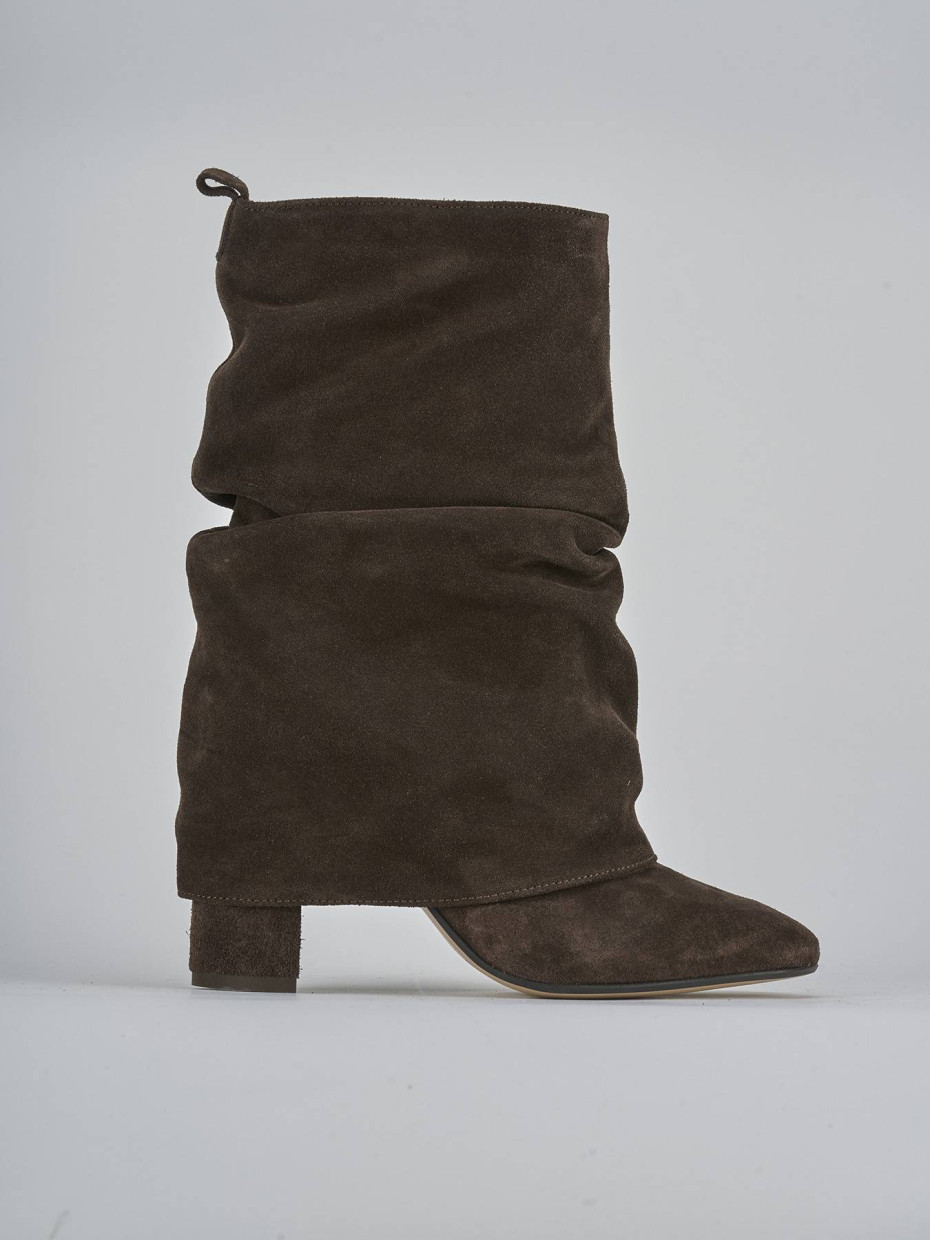 Botines de tacón alto tacón 7 cm marrón oscuro ante