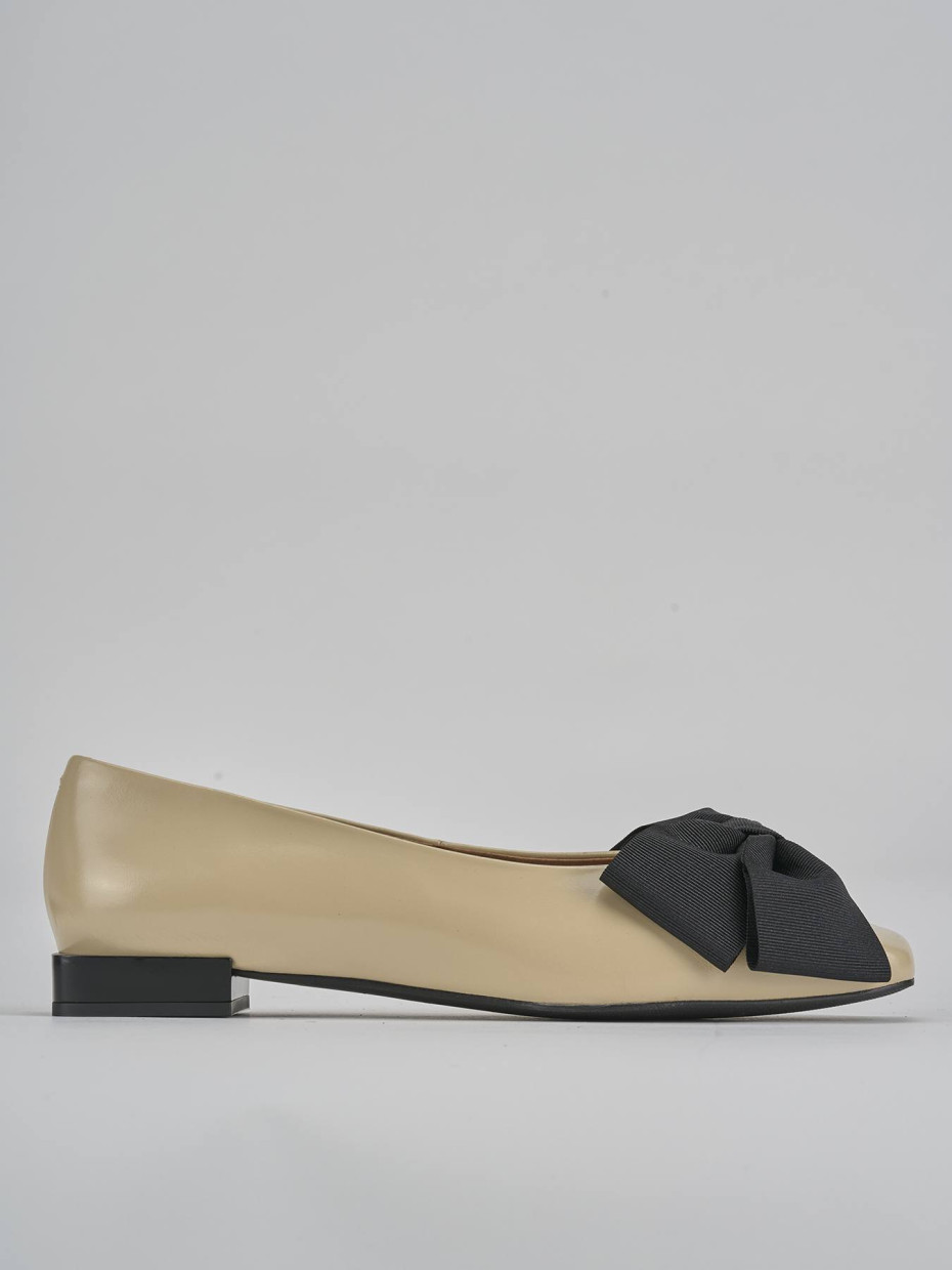 Bailarinas tacón 1 cm beis cuero