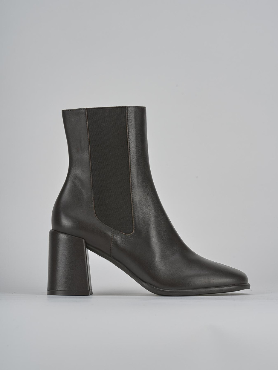 Botines de tacón alto tacón 7 cm marrón oscuro cuero