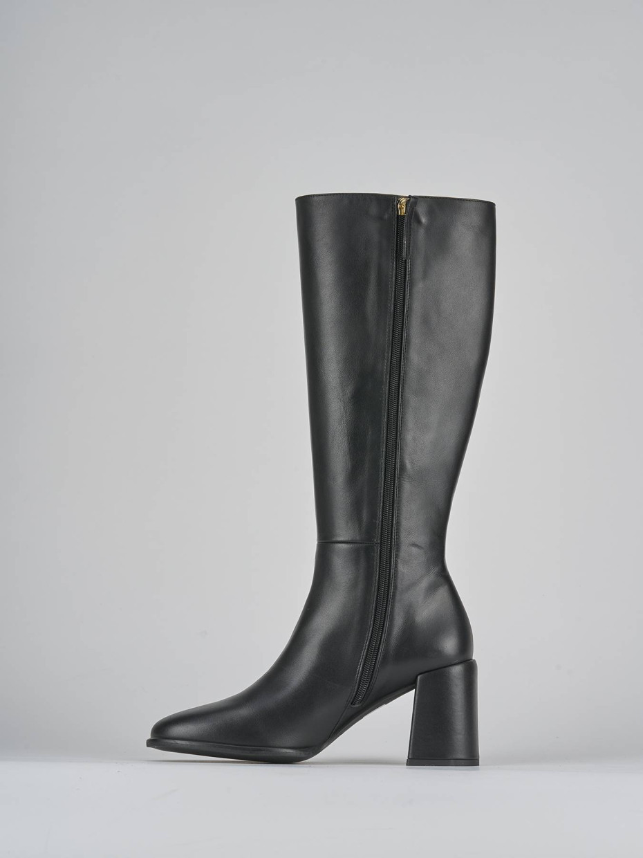 High heel boots heel 7 cm black leather