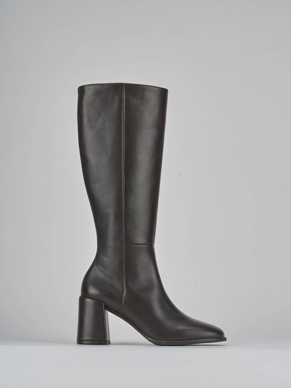 Botas de tacón alto tacón 7 cm marrón oscuro cuero