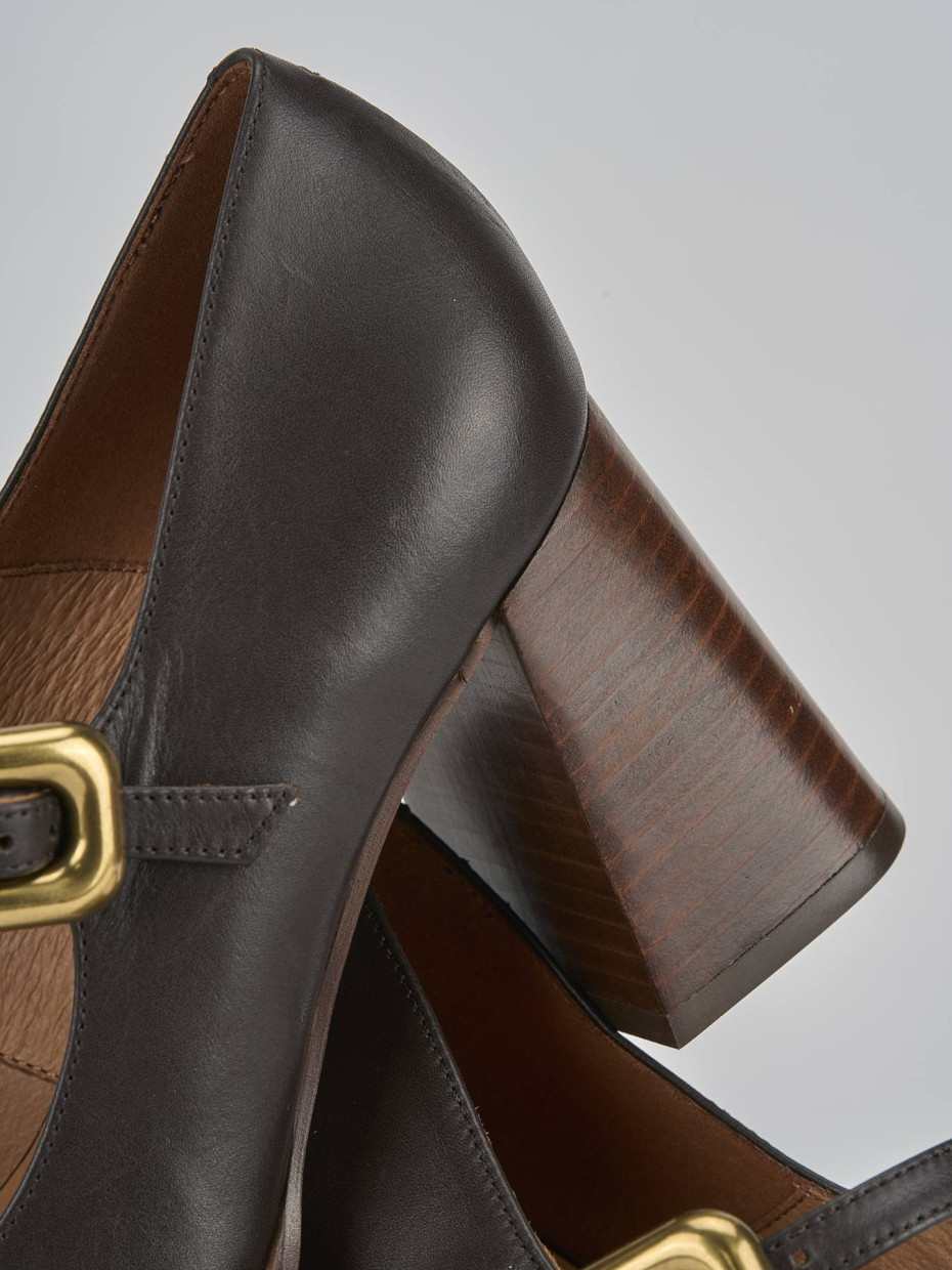 Zapatos de salón tacón 7 cm marrón oscuro cuero