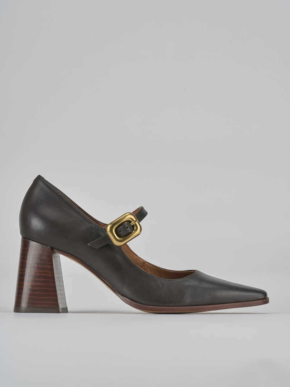Zapatos de salón tacón 7 cm marrón oscuro cuero