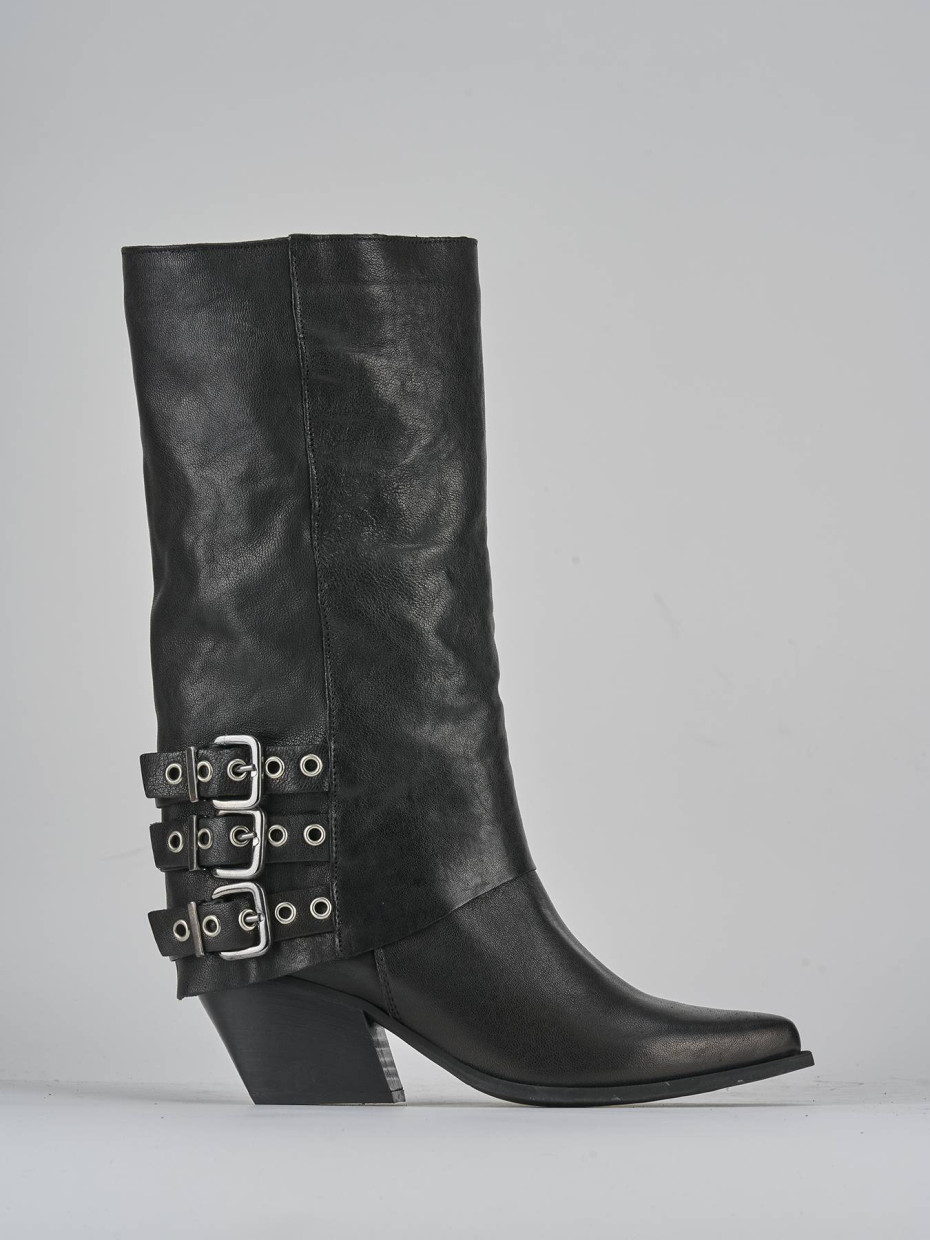 High heel boots heel 7 cm black leather