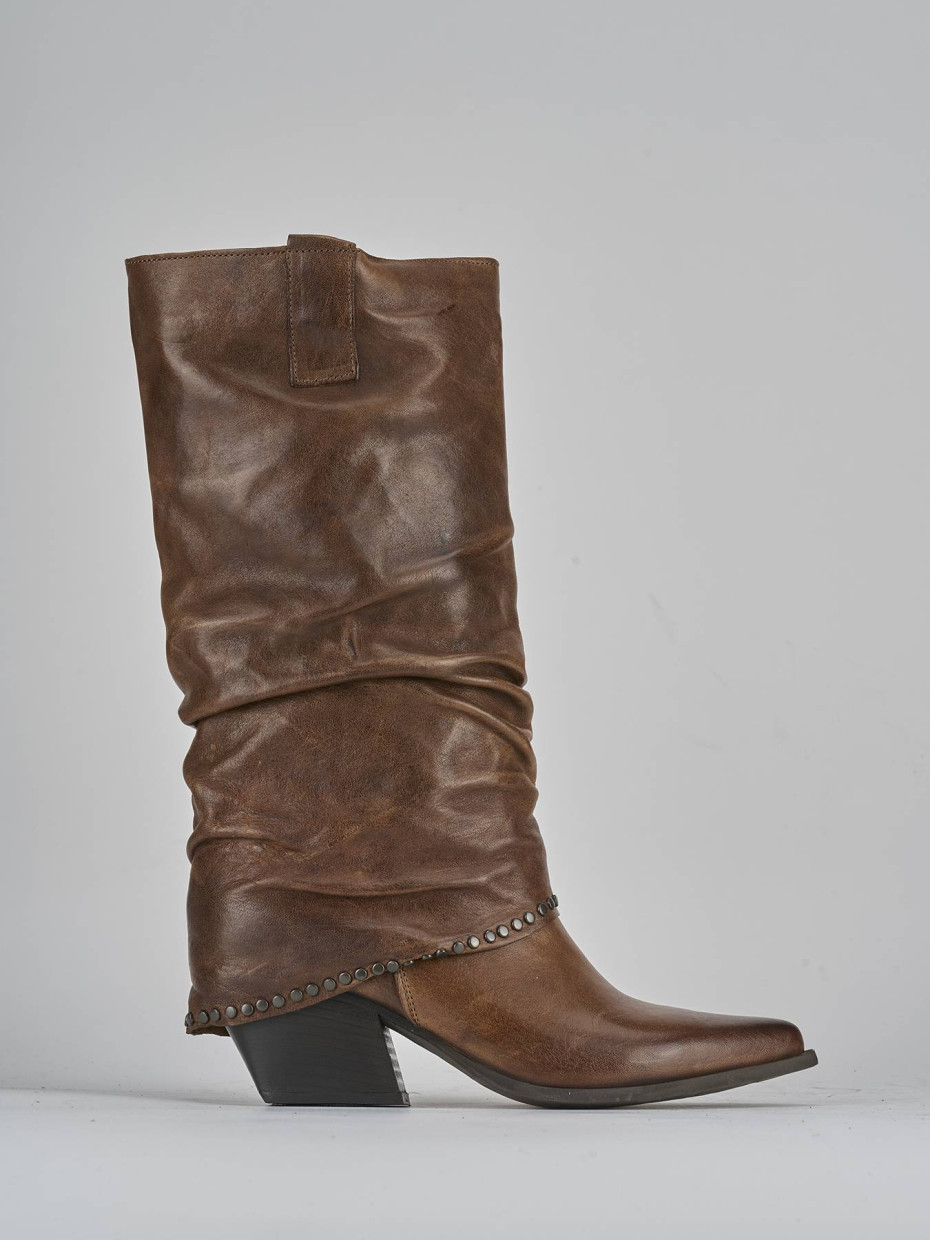 High heel boots heel 8 cm brown leather