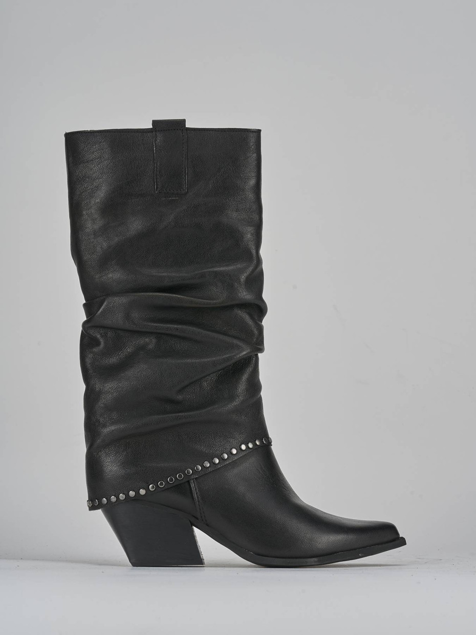 High heel boots heel 8 cm black leather