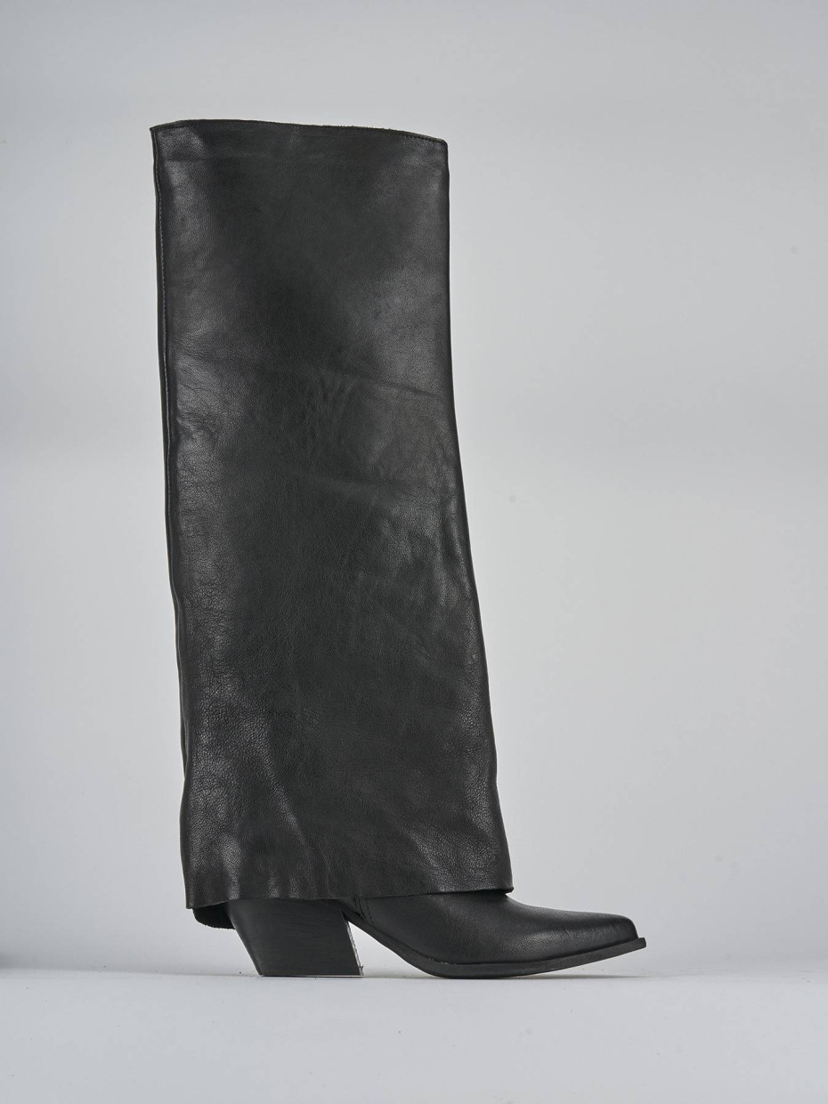 High heel boots heel 6 cm black leather