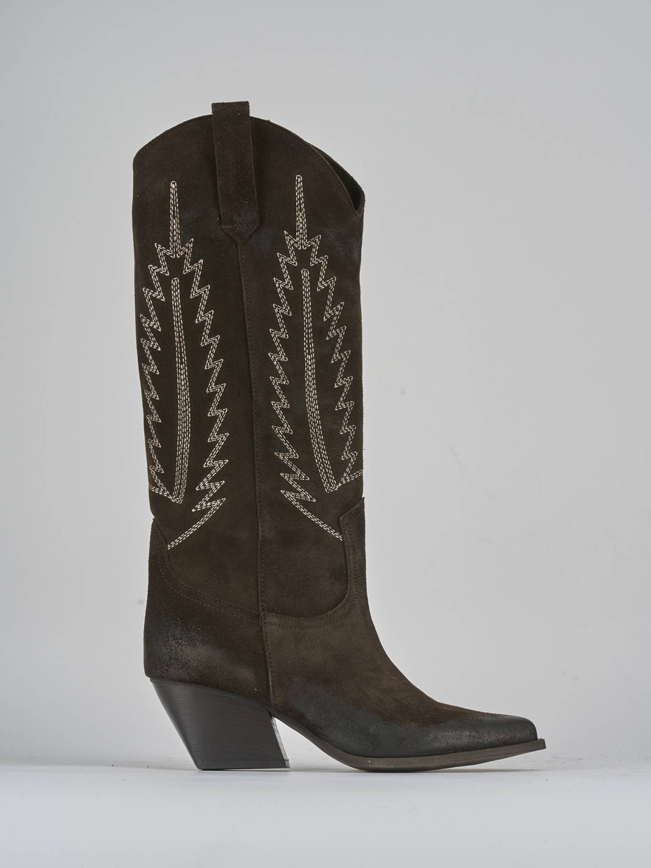 Botas de tacón alto tacón 7 cm marrón oscuro ante