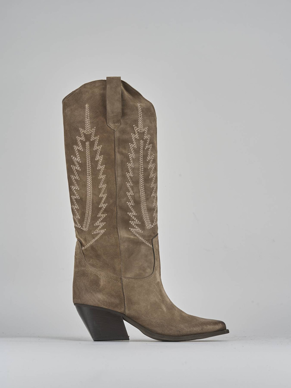 High heel boots heel 7 cm beige suede