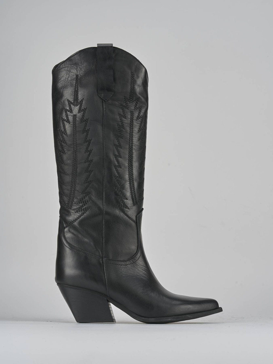High heel boots heel 7 cm black leather