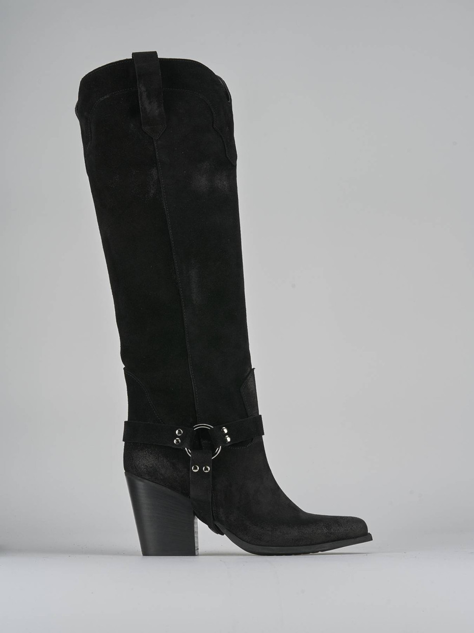Botas de tacón alto tacón 7 cm negro ante