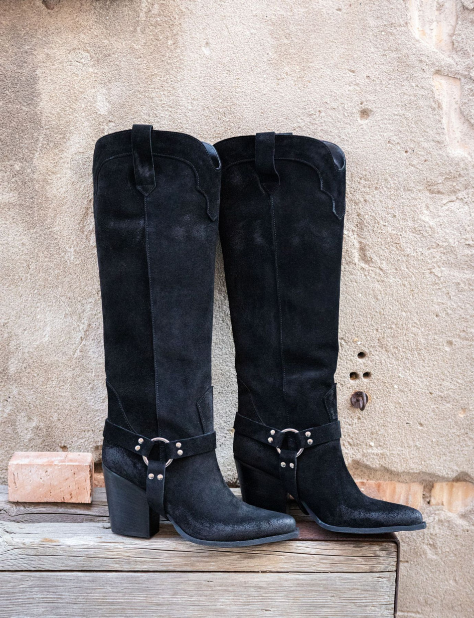 Botas de tacón alto tacón 7 cm negro ante