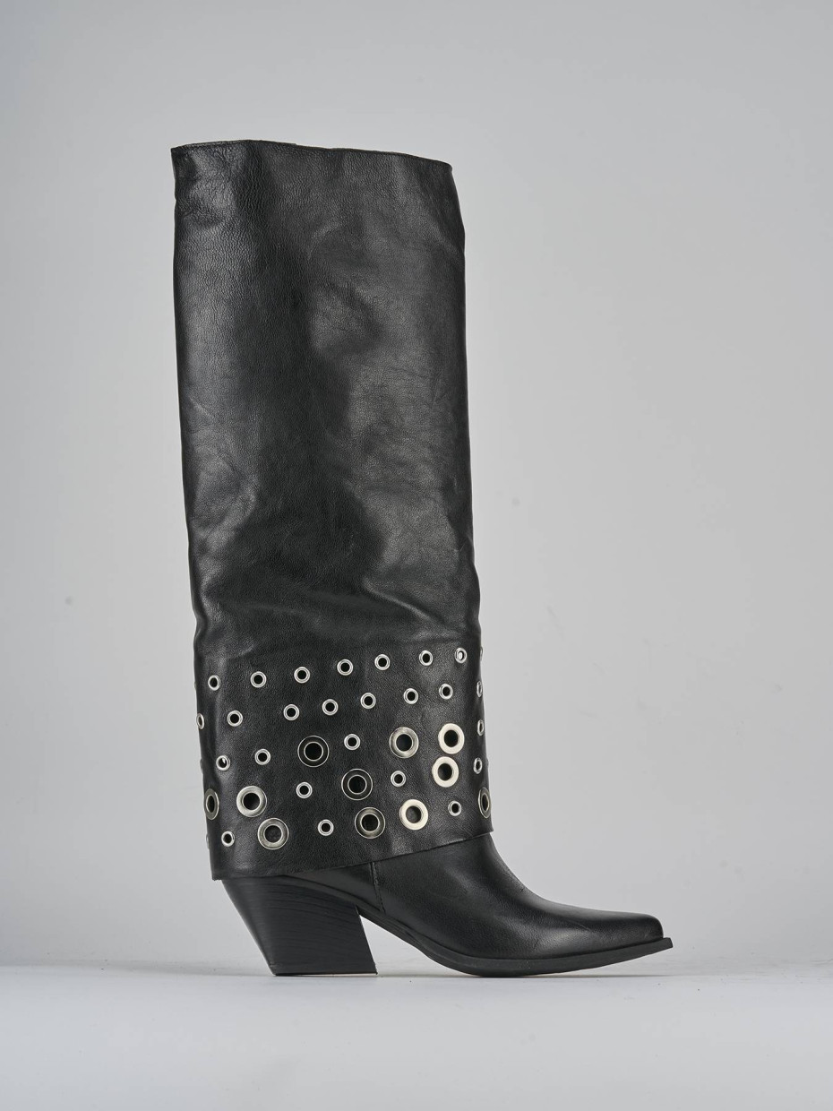 High heel boots heel 6 cm black leather