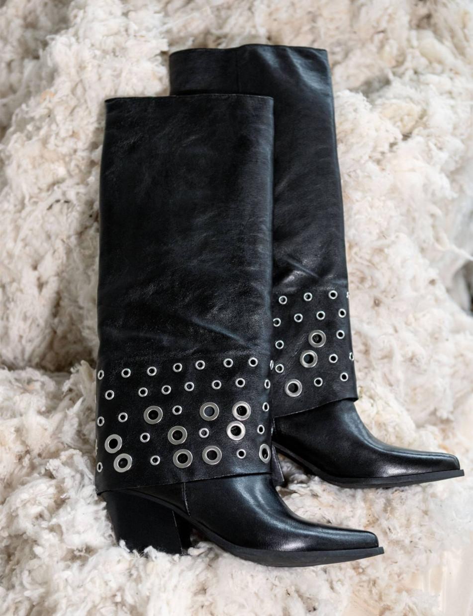 High heel boots heel 6 cm black leather