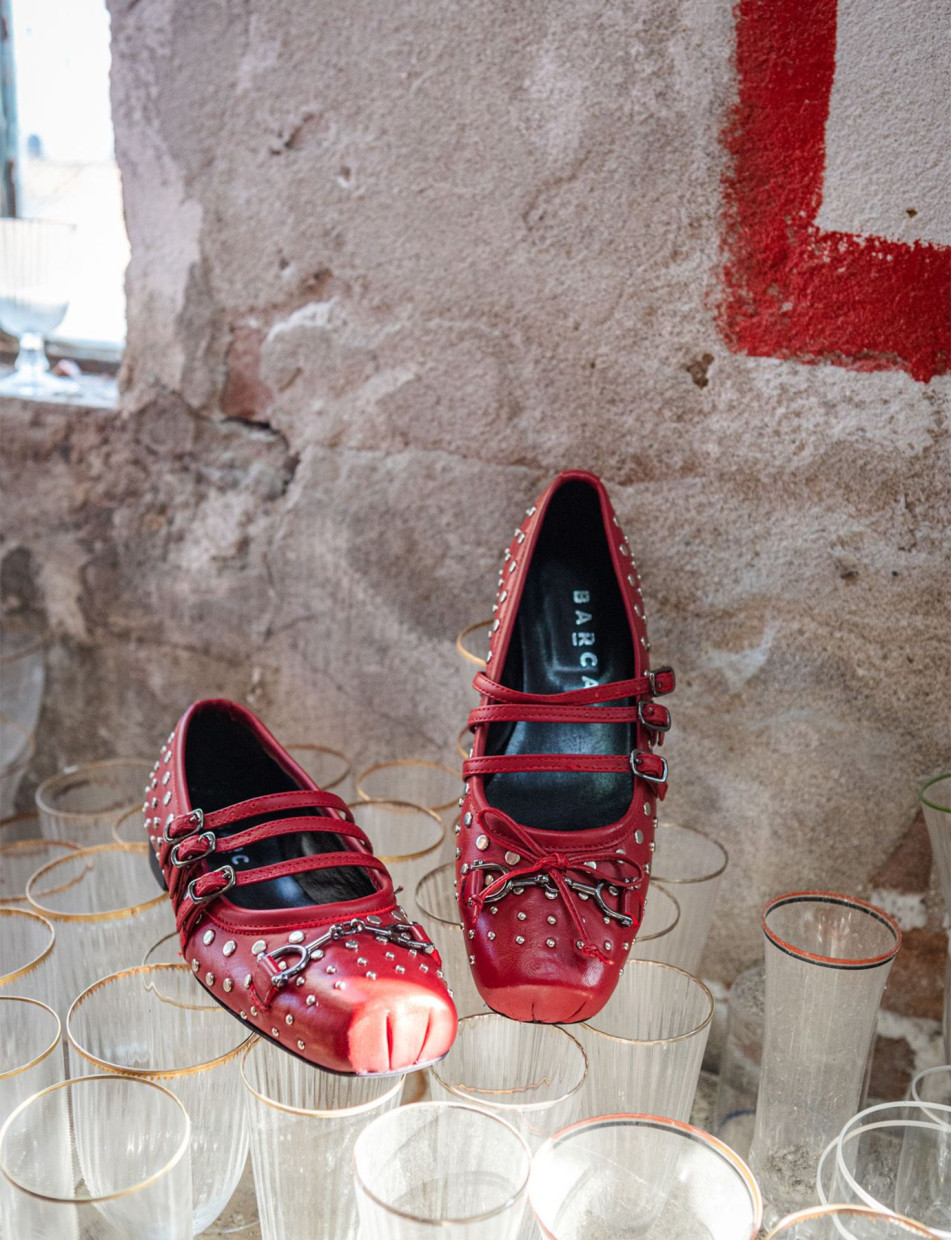 Bailarinas tacón 1 cm rojo cuero