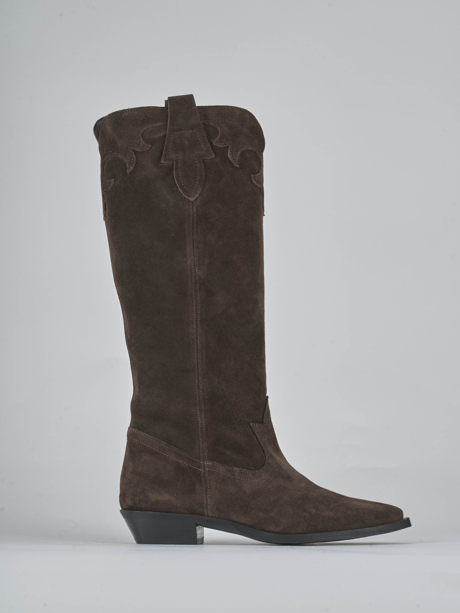 Low heel boots heel 3 cm dark brown suede