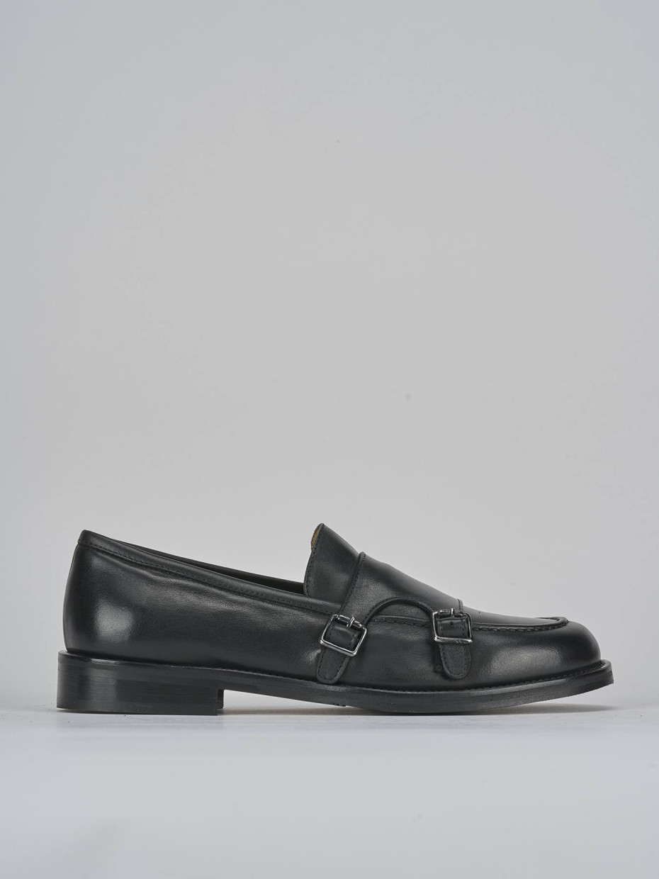 Mocasines tacón 2 cm negro cuero
