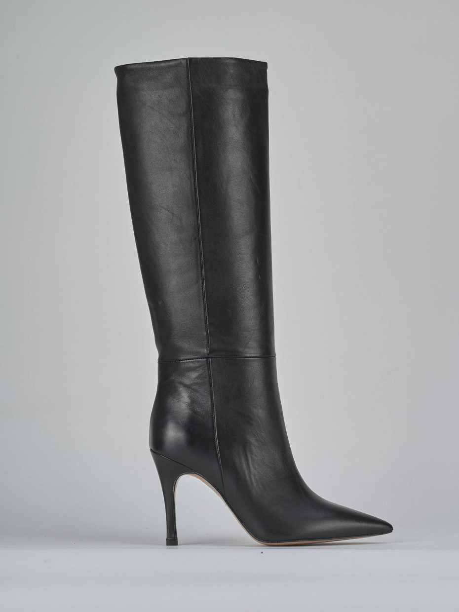 High heel boots heel 9 cm black leather