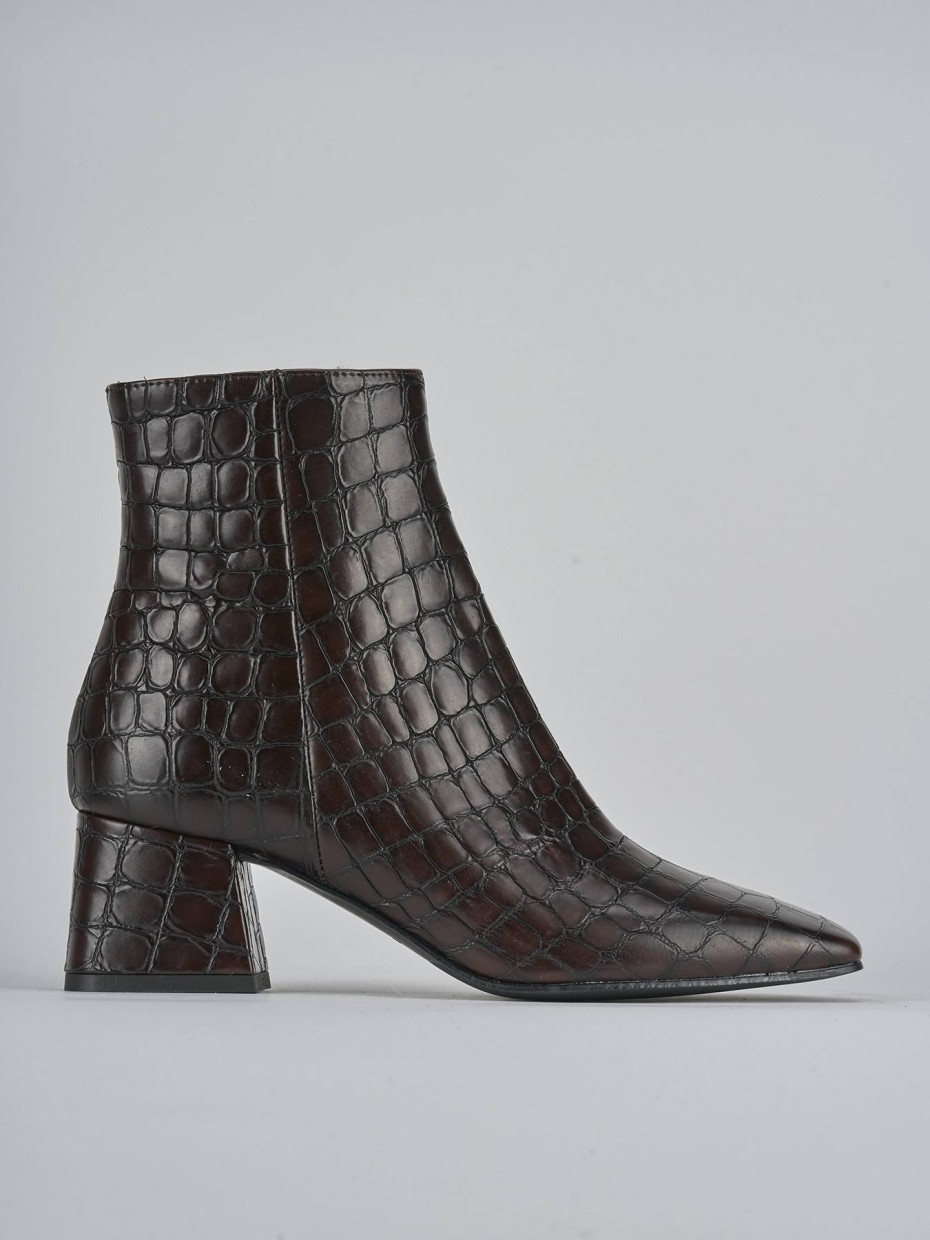 Botines de tacón alto tacón 6 cm marrón oscuro efecto coco