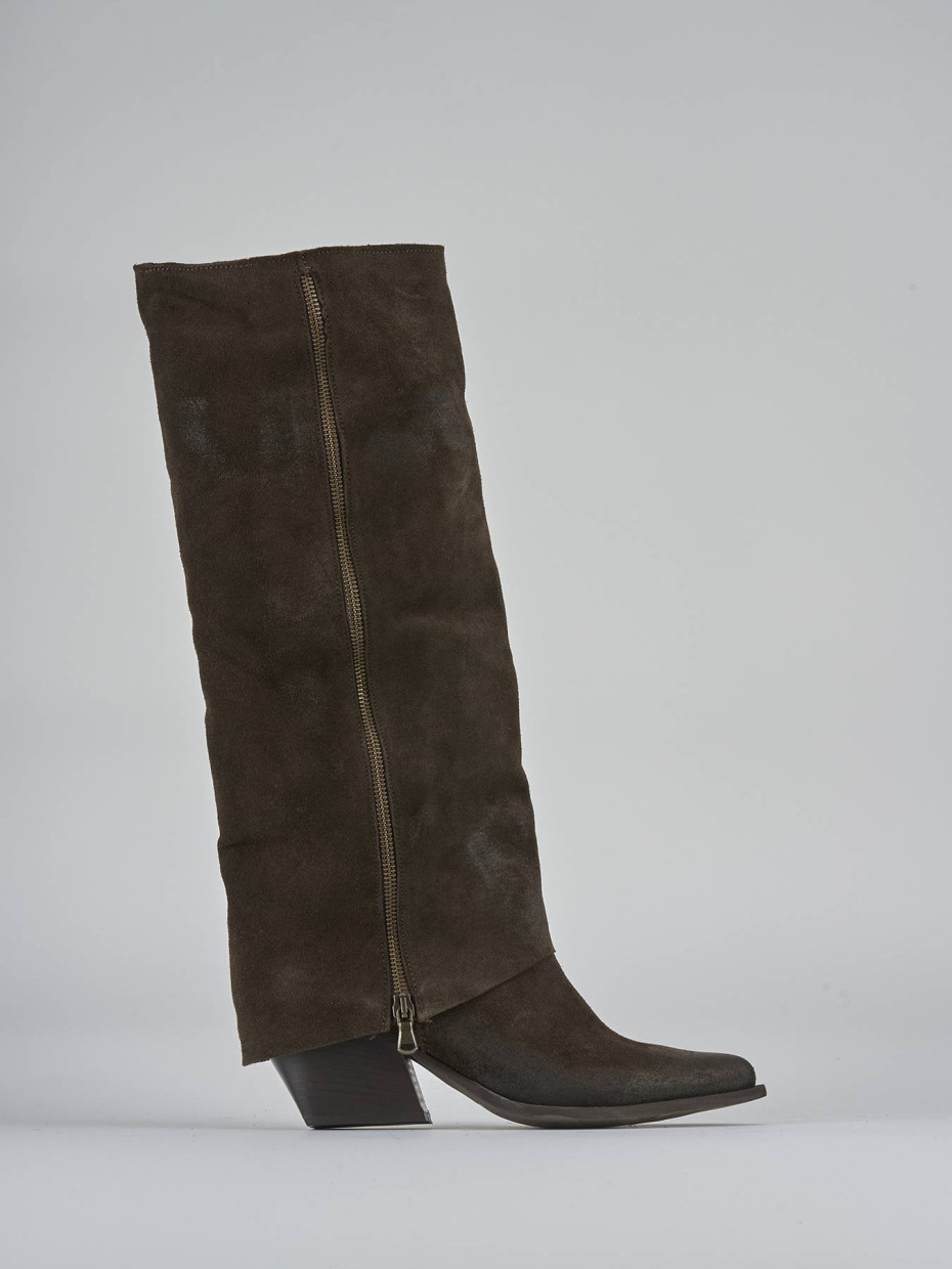 High heel boots heel 7 cm dark brown suede