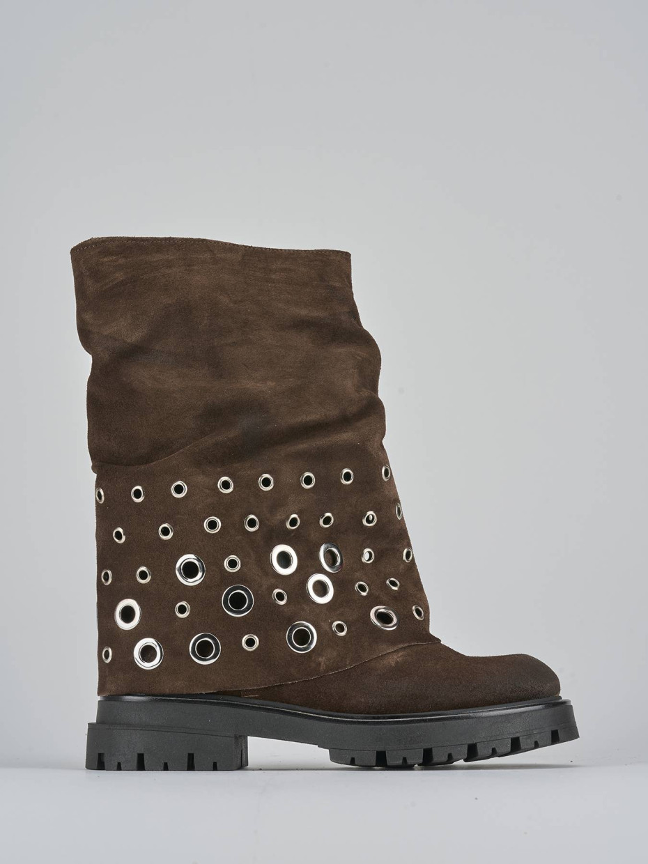 Low heel boots heel 1 cm dark brown suede