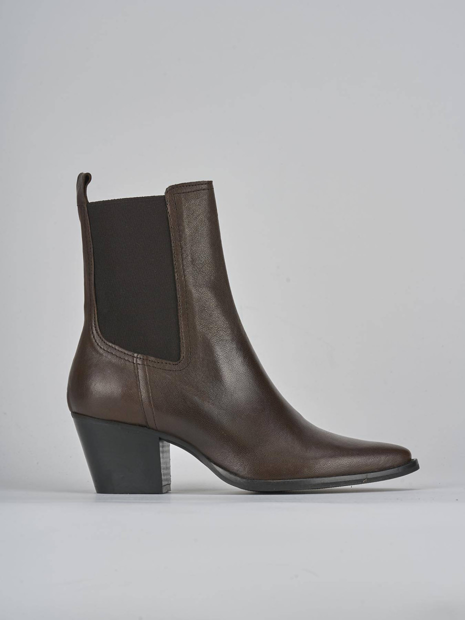 Botines de tacón alto tacón 7 cm marrón oscuro cuero