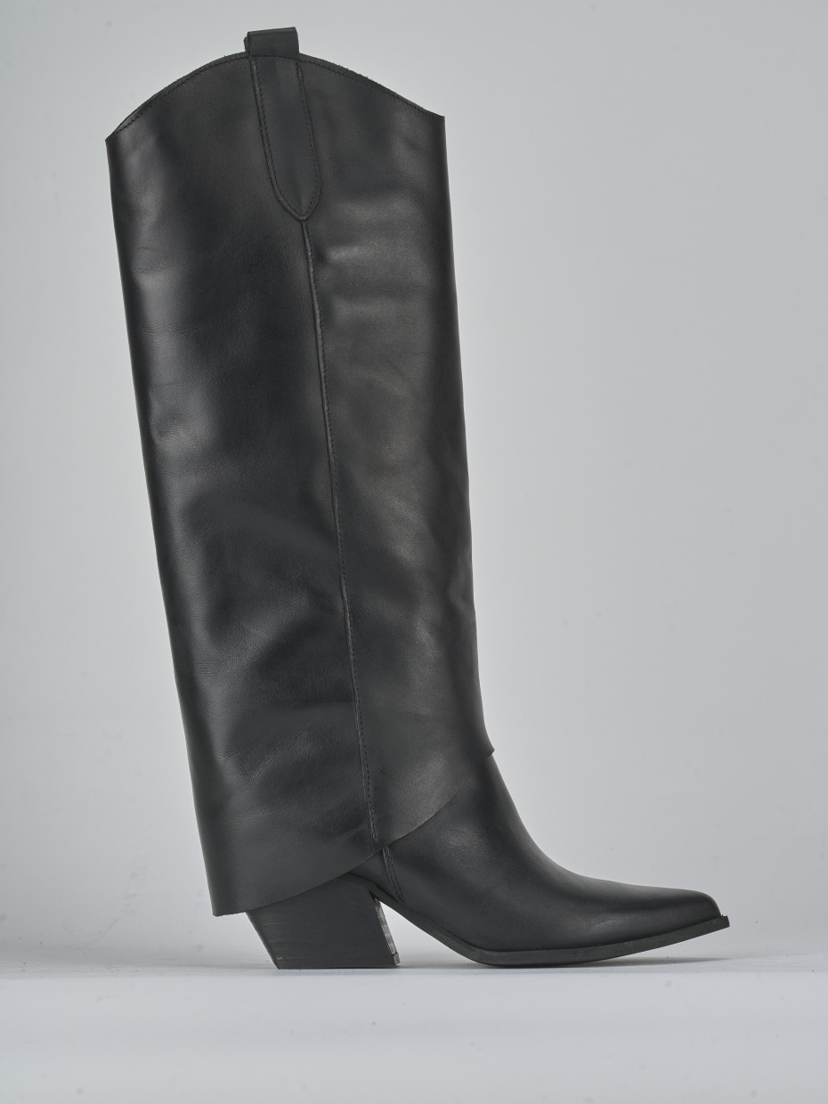 Botas de tacón alto tacón 7 cm negro cuero