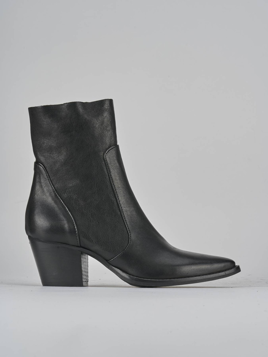 Botines de tacón alto tacón 7 cm negro cuero