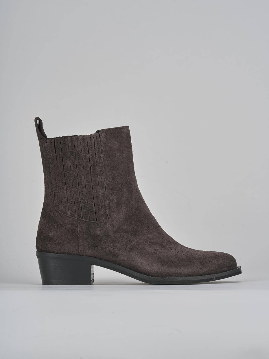 Botines de tacón bajo tacón 3 cm marrón oscuro ante