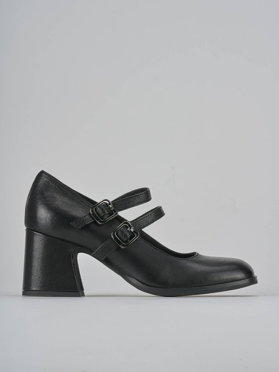 Zapatos de salón tacón 7 cm negro cuero