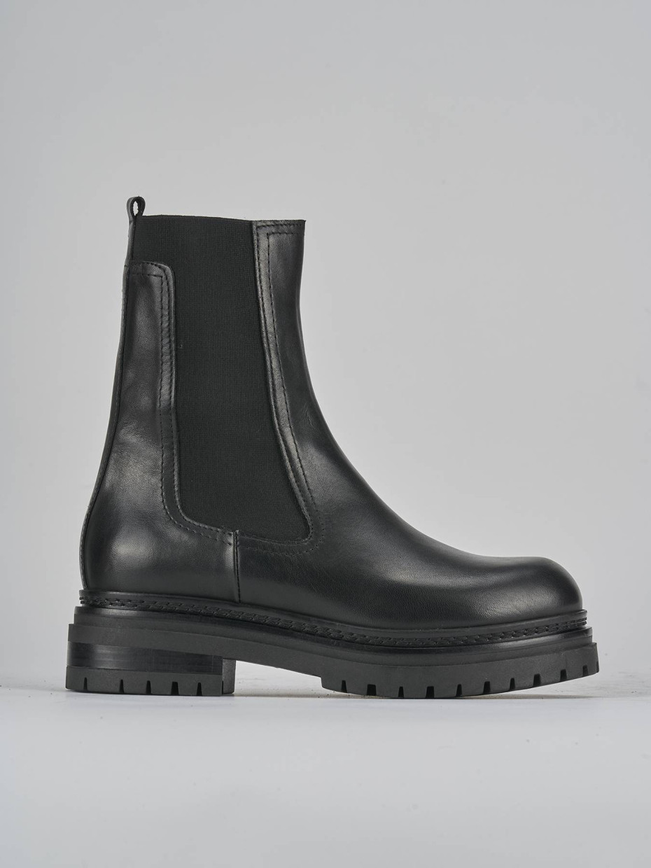 Botines de tacón bajo tacón 3 cm negro cuero