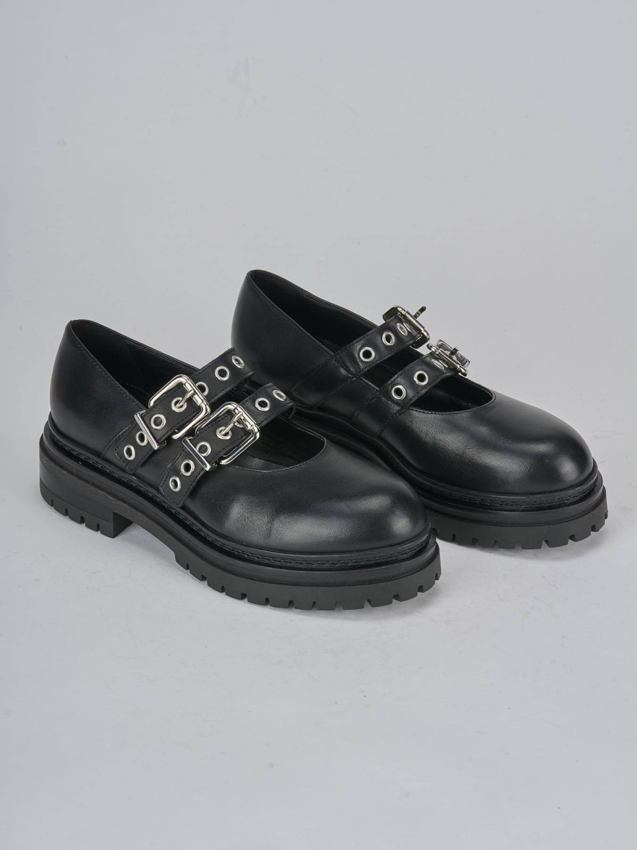 Bailarinas tacón 3 cm negro cuero