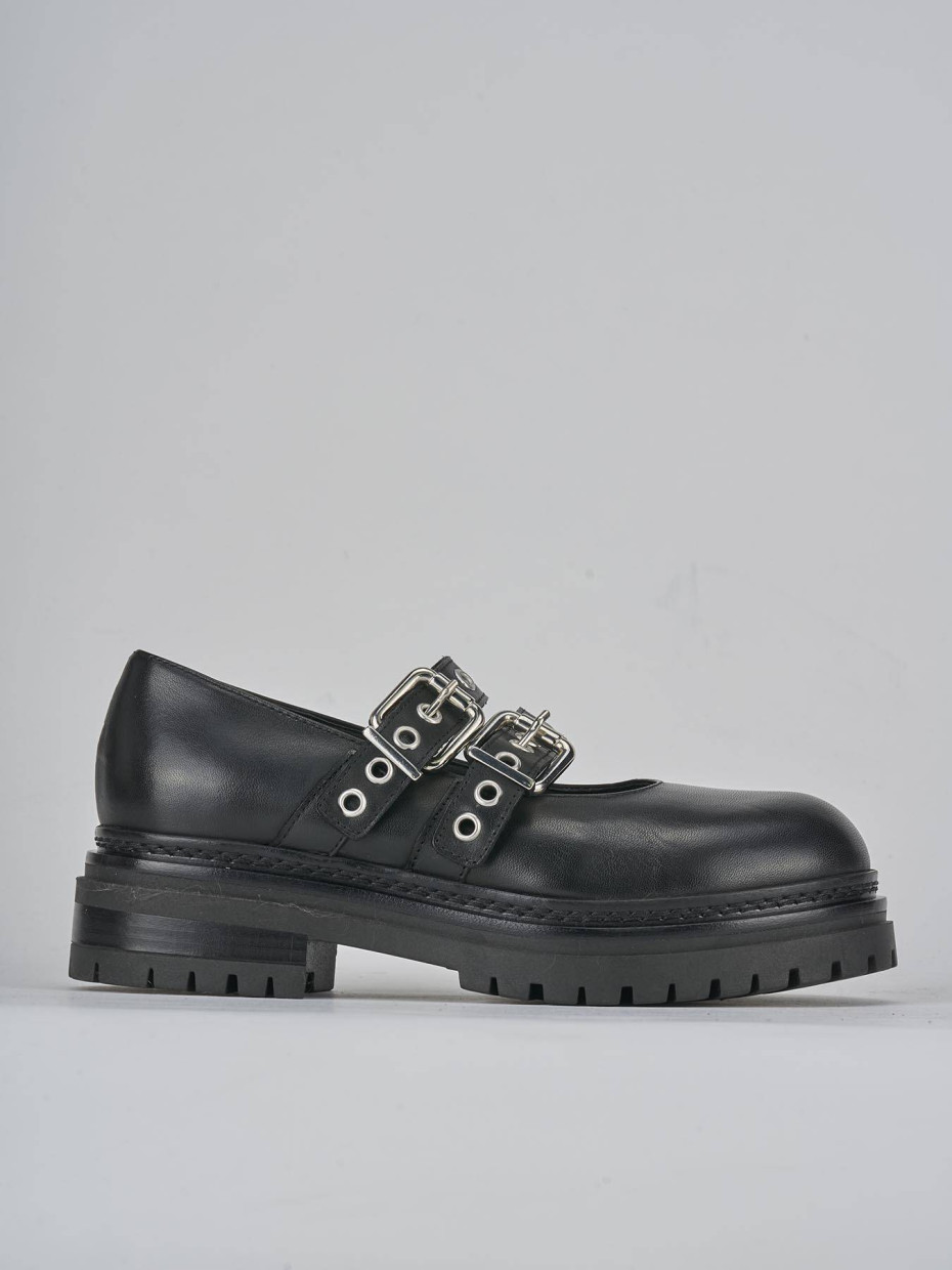 Bailarinas tacón 3 cm negro cuero