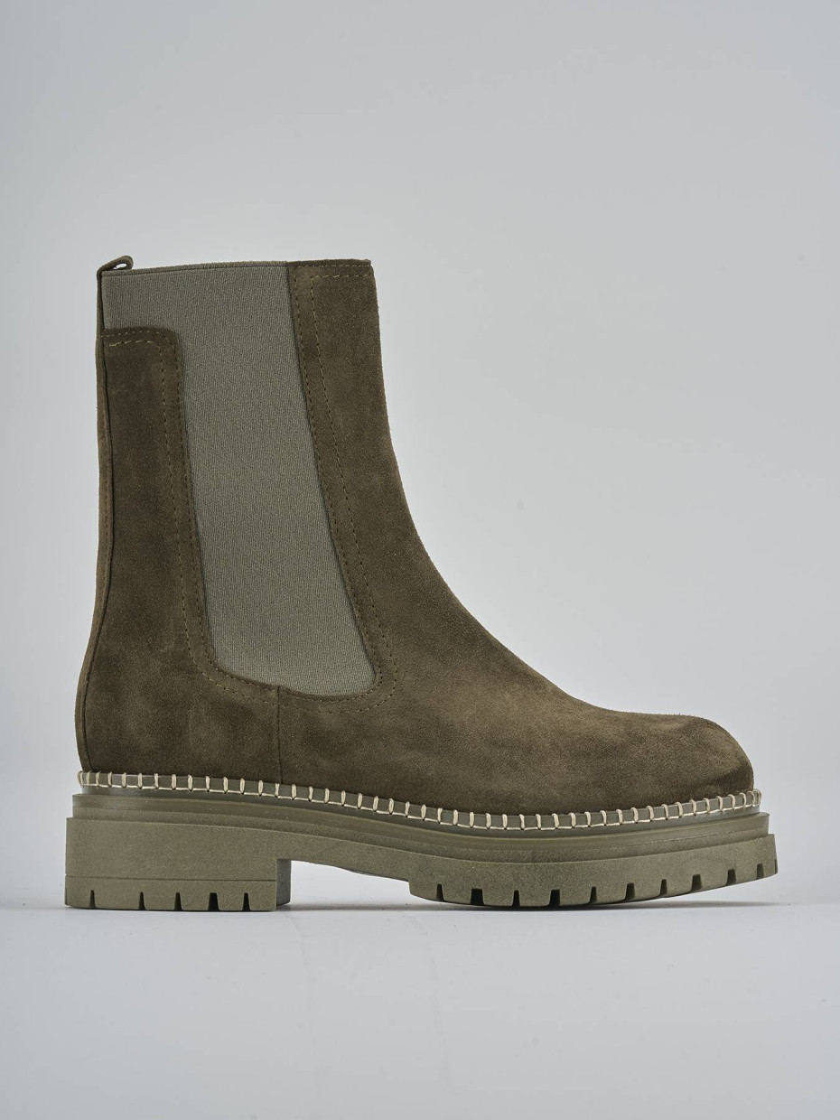 Botines de tacón bajo tacón 3 cm verde ante