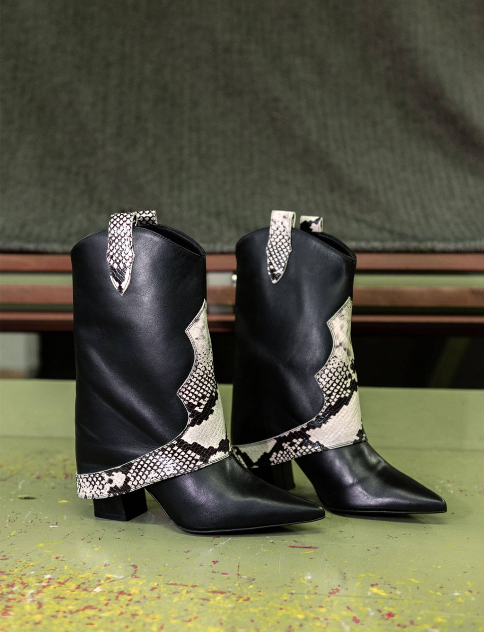 Botines de tacón alto tacón 8 cm negro cuero