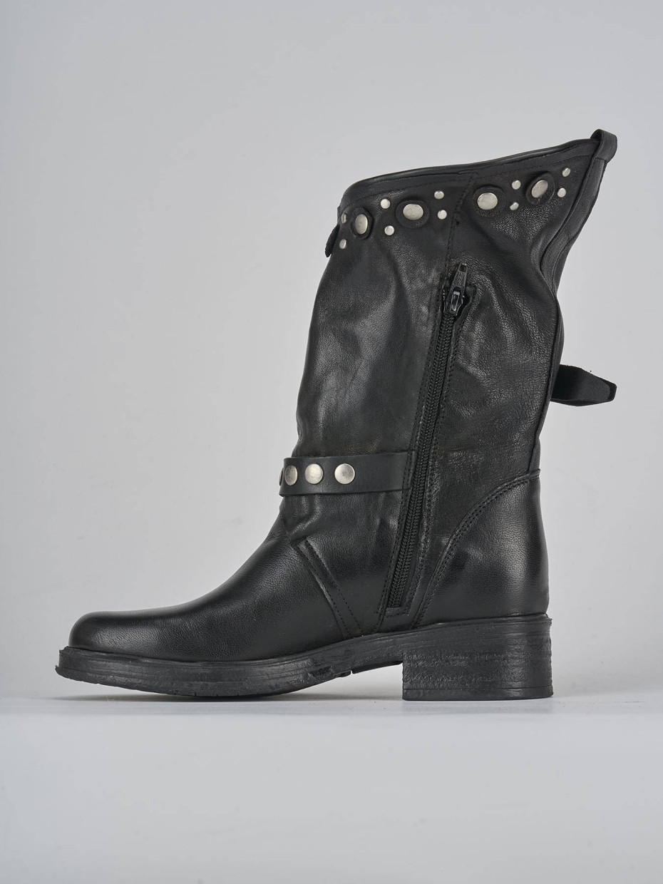 Botines de tacón bajo tacón 3 cm negro cuero