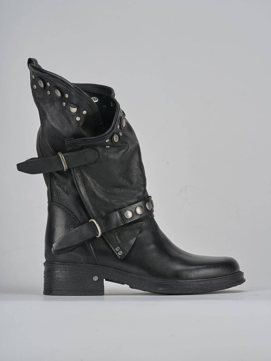 Botines de tacón bajo tacón 3 cm negro cuero