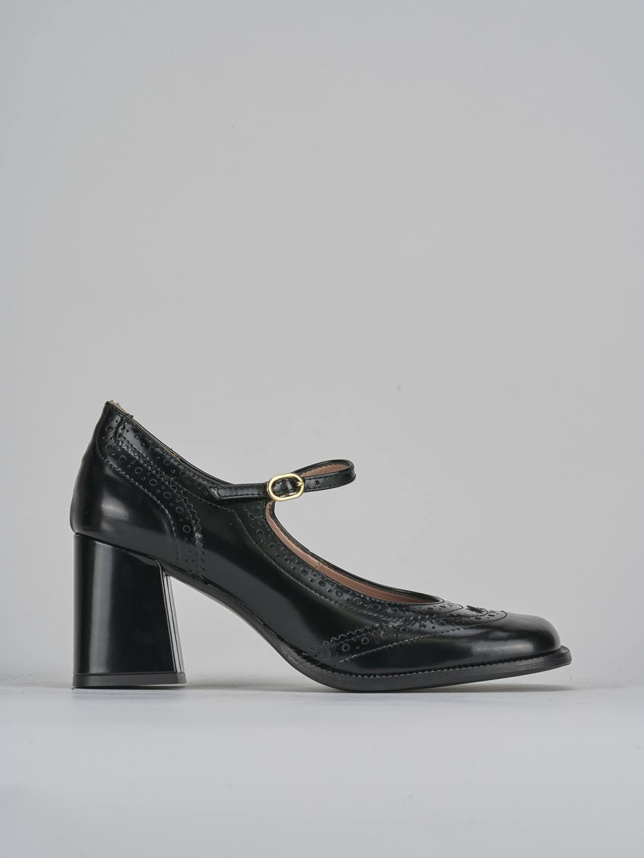 Zapatos de salón tacón 8 cm negro cuero